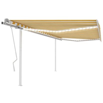 Copertină retractabilă manual, cu LED, galben și alb, 4,5x3 m GartenMobel Dekor