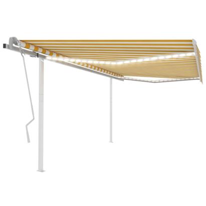 Copertină retractabilă manual cu LED, galben și alb, 4x3,5 m GartenMobel Dekor