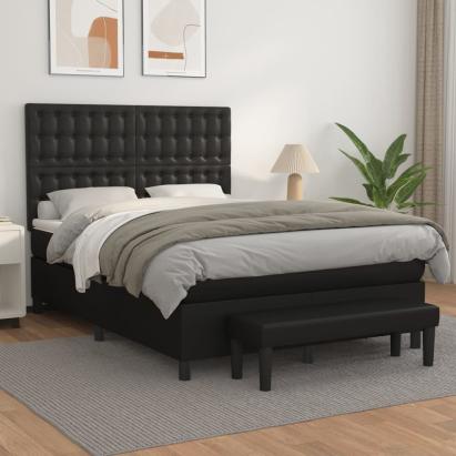 Pat box spring cu saltea, negru, 140x190 cm, piele ecologică GartenMobel Dekor