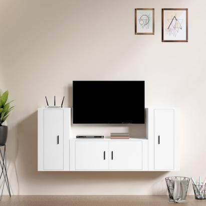 Set comodă TV, 3 piese, alb, lemn prelucrat GartenMobel Dekor