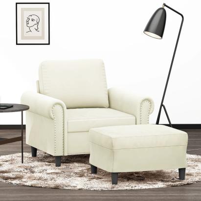 Fotoliu canapea cu taburet, crem, 60 cm, catifea GartenMobel Dekor
