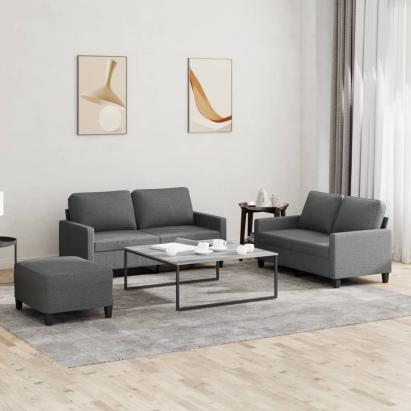 Set de canapele cu perne, 3 piese, gri închis, textil GartenMobel Dekor
