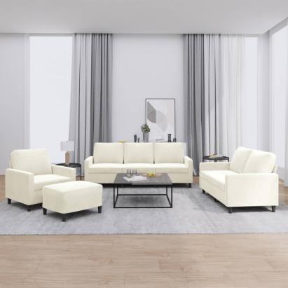 Set de canapele cu perne, 4 piese, crem, catifea GartenMobel Dekor