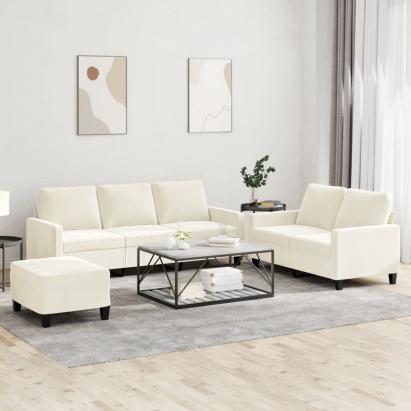 Set de canapele cu perne, 3 piese, crem, catifea GartenMobel Dekor
