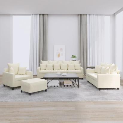 Set de canapele cu perne, 4 piese, crem, catifea GartenMobel Dekor