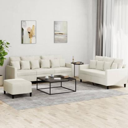 Set de canapele cu perne, 3 piese, crem, catifea GartenMobel Dekor