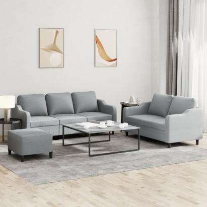 Set de canapele cu perne, 3 piese, gri deschis, textil GartenMobel Dekor