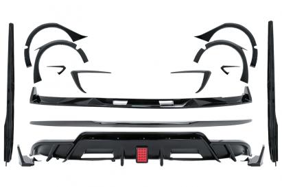 Pachet Exterior Complet de Extensii Tesla Model 3 (2017-2022) Prelungire Bara Fata cu Difuzor de aer si Eleron Negru Lucios Performance AutoTuning