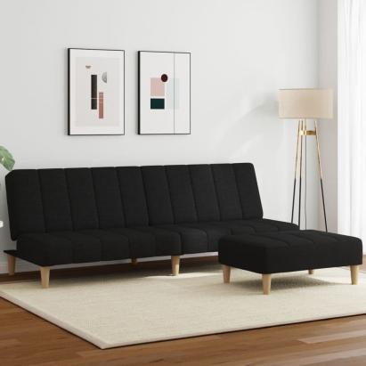 Canapea extensibilă cu taburet, 2 locuri, negru, textil GartenMobel Dekor