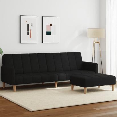 Canapea extensibilă cu taburet, 2 locuri, negru, textil GartenMobel Dekor