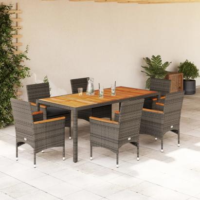Set mobilier grădină cu perne 7 piese gri poliratan/lemn acacia GartenMobel Dekor