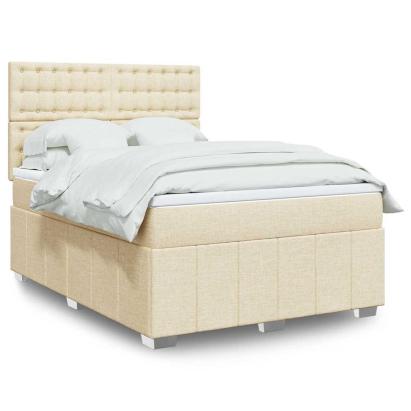 Pat box spring cu saltea, crem, 140x200 cm, textil GartenMobel Dekor