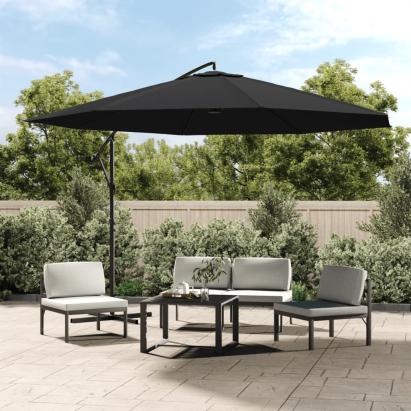 Umbrelă consolă de grădină cu stâlp din aluminiu, negru, 350 cm GartenMobel Dekor