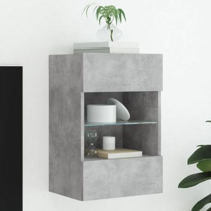 Comodă TV de perete cu lumini LED, gri beton, 40x30x60,5 cm GartenMobel Dekor