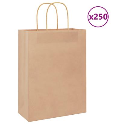 Pungi de hârtie 250 buc cu mânere maro 26x12x35 cm GartenMobel Dekor