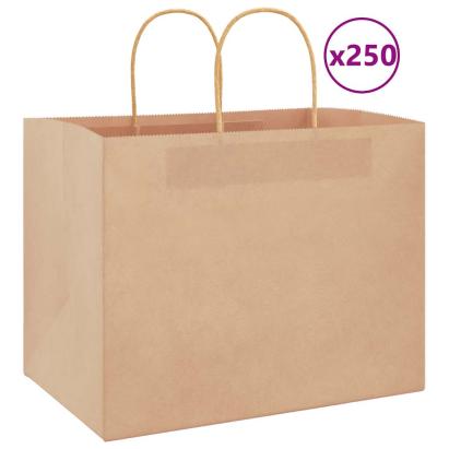Pungi de hârtie 250 buc cu mânere maro 32x22x24 cm GartenMobel Dekor