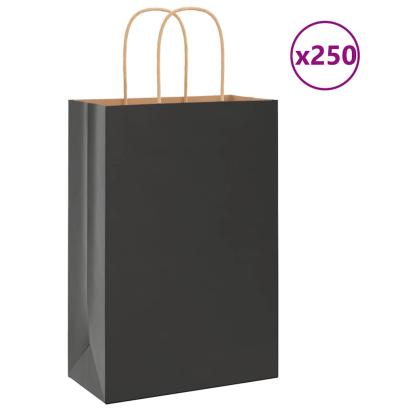 Pungi de hârtie 250 buc cu mânere negre 21x11x31 cm GartenMobel Dekor