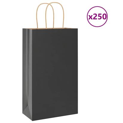 Pungi de hârtie 250 buc cu mânere negre 21x11x36 cm GartenMobel Dekor