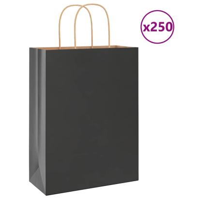 Pungi de hârtie 250 buc cu mânere negre 26x12x35 cm GartenMobel Dekor
