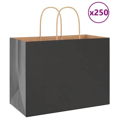 Pungi de hârtie 250 buc cu mânere negre 32x17x25 cm GartenMobel Dekor