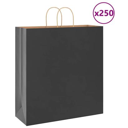 Pungi de hârtie 250 buc cu mânere negre 45x17x48 cm GartenMobel Dekor