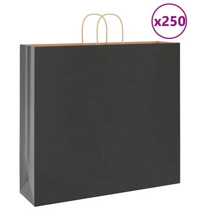 Pungi de hârtie 250 buc cu mânere negre 54x15x49 cm GartenMobel Dekor