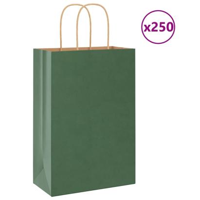 Pungi de hârtie 250 buc cu mânere verde 21x11x31 cm GartenMobel Dekor