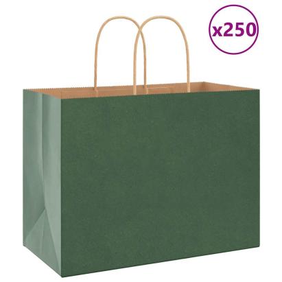 Pungi de hârtie 250 buc cu mânere verde 32x17x25 cm GartenMobel Dekor