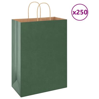 Pungi de hârtie 250 buc cu mânere verde 32x17x44 cm GartenMobel Dekor