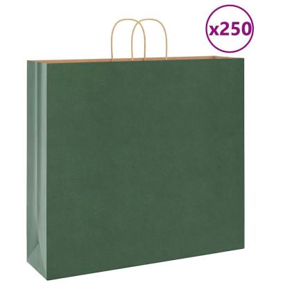 Pungi de hârtie 250 buc cu mânere verde 54x15x49 cm GartenMobel Dekor