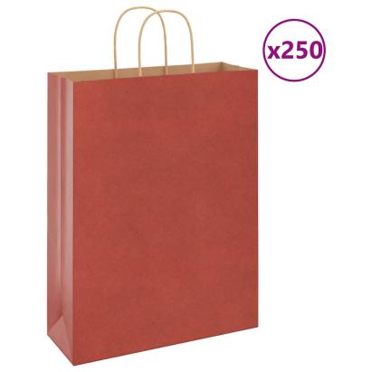 Pungi de hârtie 250 buc cu mânere roșii 32x12x42 cm GartenMobel Dekor