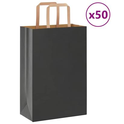 Pungi de hârtie 50 buc cu mânere negre 21x11x31 cm GartenMobel Dekor