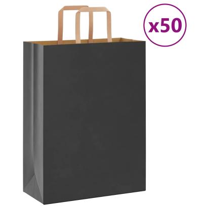 Saci de hârtie 50 buc cu mânere negre 26x12x35 cm GartenMobel Dekor