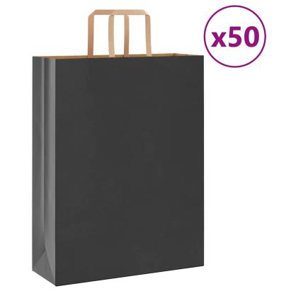 Pungi de hârtie 50 buc cu mânere negre 32x12x42 cm GartenMobel Dekor