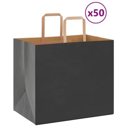 Saci de hârtie 50 buc cu mânere negre 32x22x28 cm GartenMobel Dekor