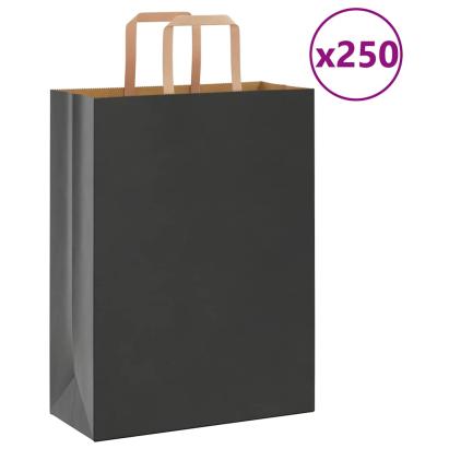 Pungi de hârtie 250 buc cu mânere negre 26x12x35 cm GartenMobel Dekor