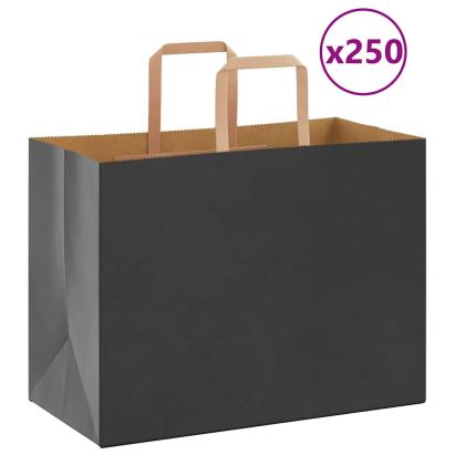 Pungi de hârtie 250 buc cu mânere negre 32x17x25 cm GartenMobel Dekor
