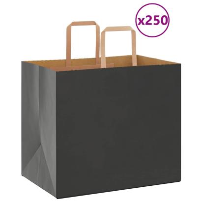 Pungi de hârtie 250 buc cu mânere negre 32x22x28 cm GartenMobel Dekor