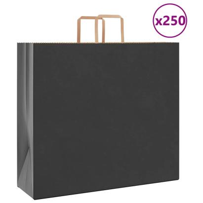 Pungi de hârtie 250 buc cu mânere negre 54x15x49 cm GartenMobel Dekor