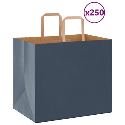 Pungi de hârtie 250 buc cu mânere Albastre 32x22x28 cm GartenMobel Dekor