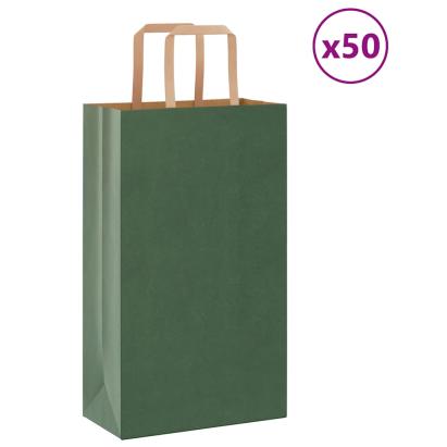 Pungi de hârtie 50 buc cu mânere verde 21x11x36 cm GartenMobel Dekor