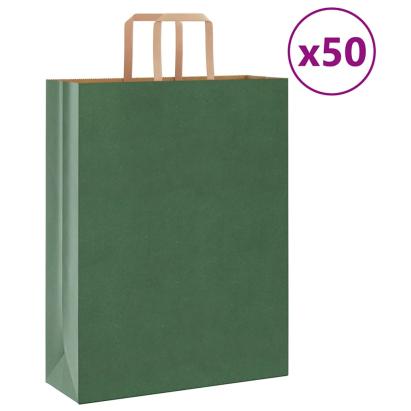 Saci de hârtie 50 buc cu mânere verde 32x12x42 cm GartenMobel Dekor