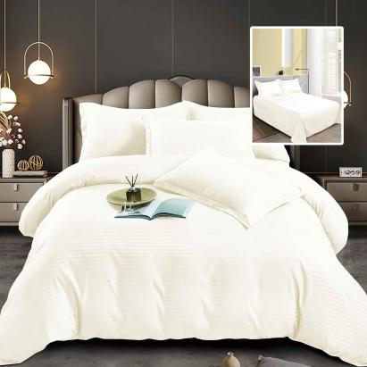 Set lenjerie de pat pentru 2 persoane XXL, Bumbac Damasc Policotton, 4 piese, Cearceaf pat 230x260, Cearceaf pilota 220x200, Fete de perne 50x70 x 2, Alb unt Relax KipRoom