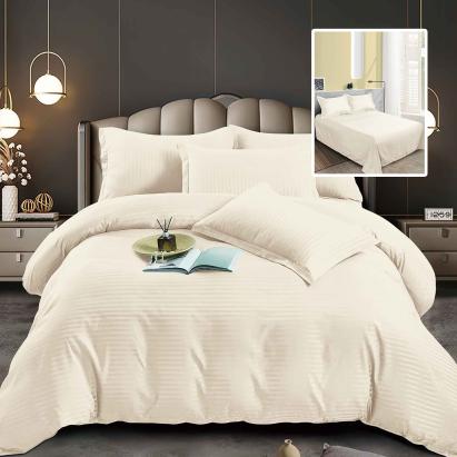 Set lenjerie de pat pentru 2 persoane XXL, Bumbac Damasc Policotton, 4 piese, Cearceaf pat 230x260, Cearceaf pilota 220x200, Fete de perne 50x70 x 2, Crem Relax KipRoom