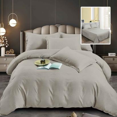 Set lenjerie de pat pentru 2 persoane XXL, Bumbac Damasc Policotton, 4 piese, Cearceaf pat 230x260, Cearceaf pilota 220x200, Fete de perne 50x70 x 2, Bej Relax KipRoom
