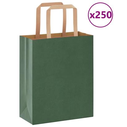 Pungi de hârtie 250 buc cu mânere verde 18x8x22 cm GartenMobel Dekor