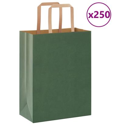 Pungi de hârtie 250 buc cu mânere verde 21x11x28 cm GartenMobel Dekor