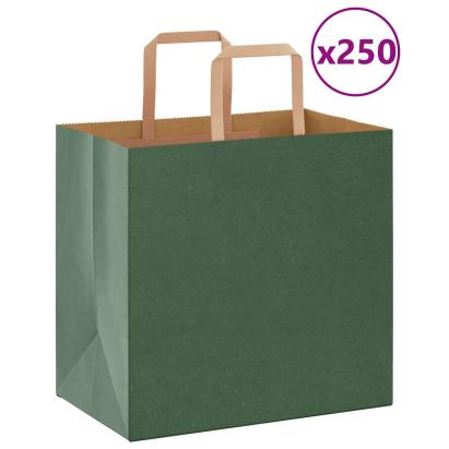 Pungi de hârtie 250 buc cu mânere verde 26x17x25 cm GartenMobel Dekor