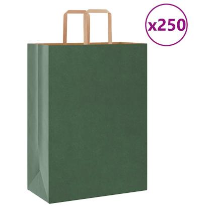 Pungi de hârtie 250 buc cu mânere verde 32x17x44 cm GartenMobel Dekor