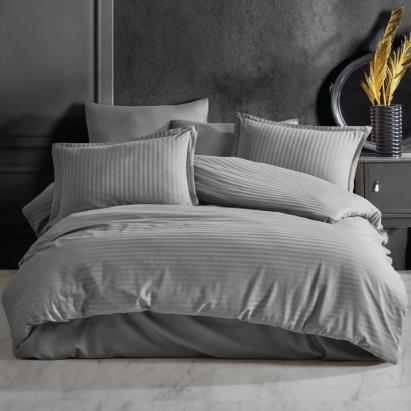 Lenjerie de pat pentru 2 persoane XXL, Bumbac Damasc 100%, 4 piese, Cearceaf pat 240x260, Cearceaf pilota 200x230, Fete de perne 50x70 x 2, gri Relax KipRoom